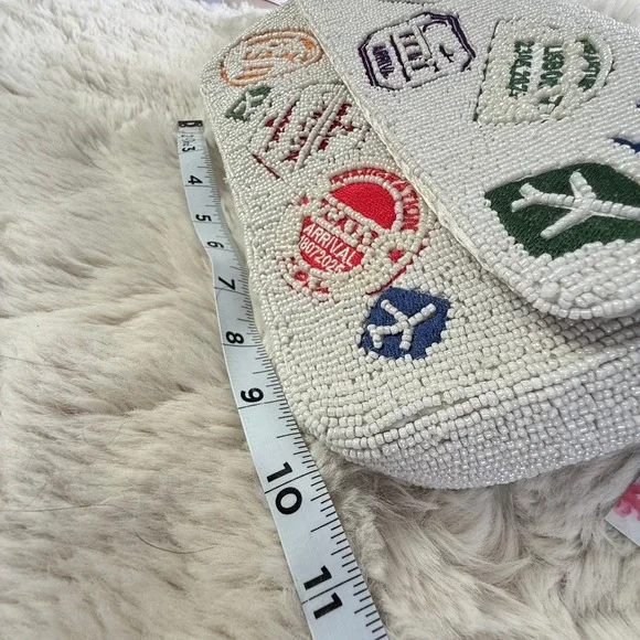 Viral TikTokBeaded Clutch Purse White Travel Theme Bag - Picture 3 of 7